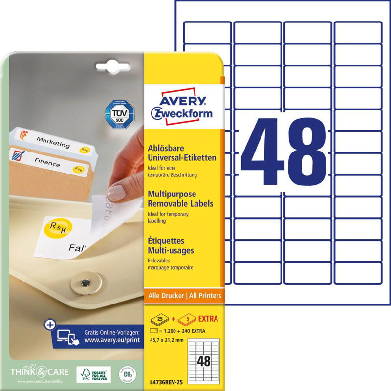 Etiketter Avery label aftagelige 45,7x21,2mm L4736REV-25