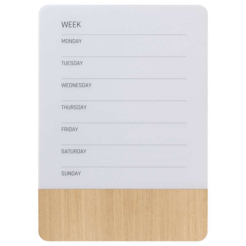 Glastavle/egetræ Naga magnetisk ugetavle UK 50x70cm hvid/eg