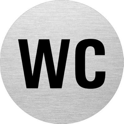 Skilt WC alu m/sort skrift Ø75mm