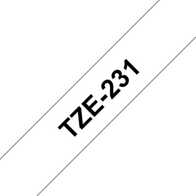 Labeltape Brother TZe231 12mm sort på hvid lamineret