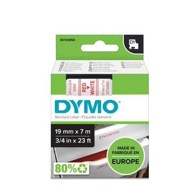 Labeltape DYMO D1 19mm rød på hvid