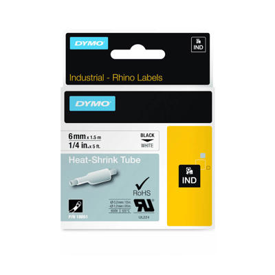 Labeltape DYMO Rhino 6mmx1,5m hvid krympeflex