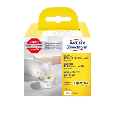 Adresseetiket Avery t/labelprinter 89x36mm 260stk/pk. 