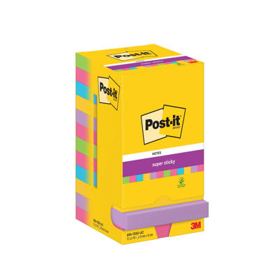 Post-it notes 654 Super Sticky 76x76mm 12blk/pk. 5ass.