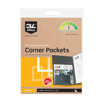 Hjørnelomme 170x170mm selvklæb. 100stk/pk