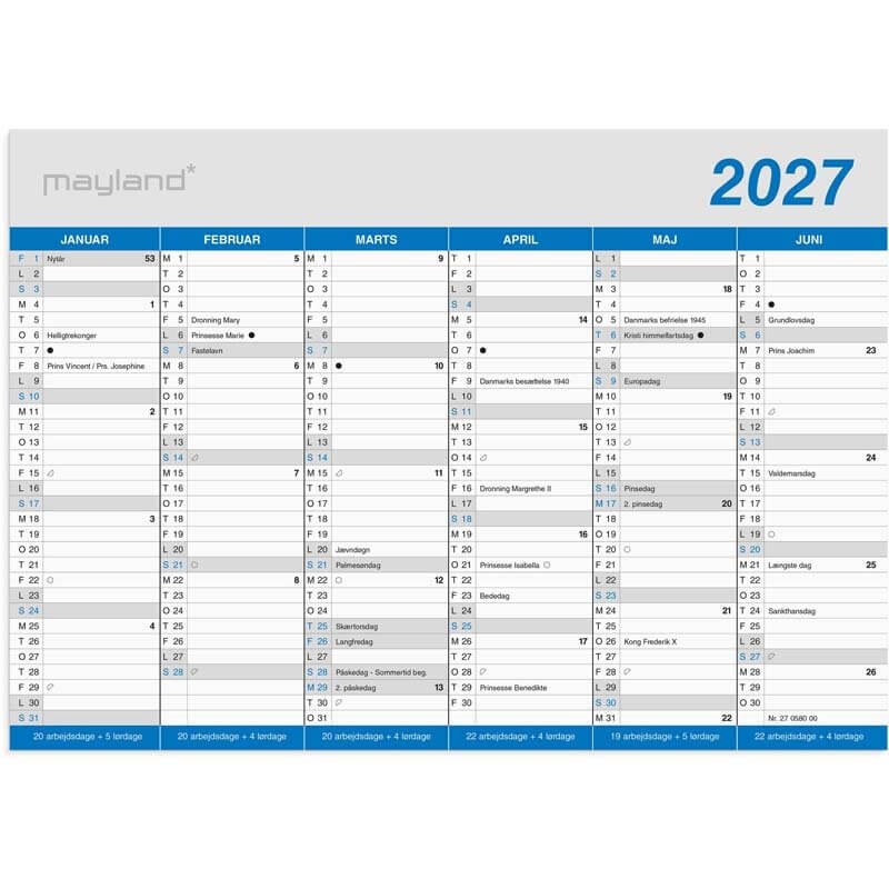Kontorkalender A5 2027 Mayland Klassisk