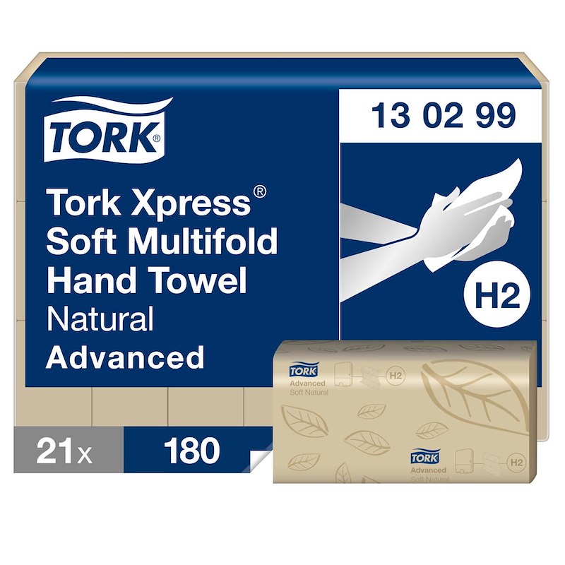 Papirhåndklæde Tork Xpress H2 Adv 2-lags M-fold 130299 natur