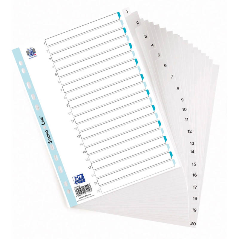 Register Strong-Line A4 1-20 i plast m/forblad hvid