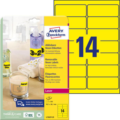 Etiketter Avery label aftagelig neon 99,1x38,1mm L7263Y-25