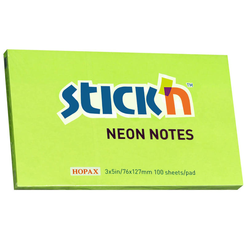 Notes Stick'N 75x127mm 100 blade neon grøn/12 blk.
