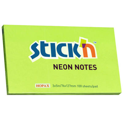 Notes Stick'N 75x127mm 100 blade neon grøn/12 blk.