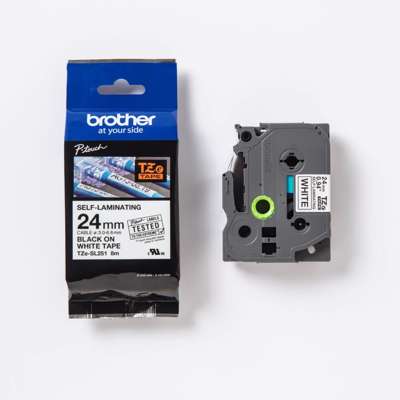 Labeltape Brother 24mm sort på hvid selvlaminerende