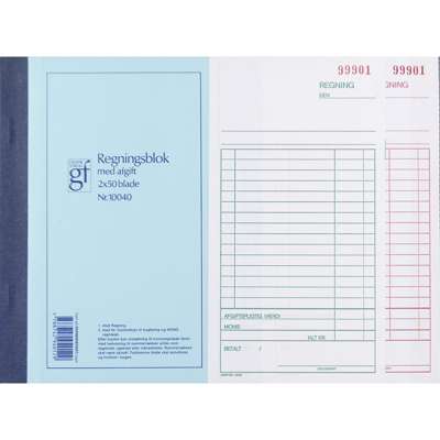 Regning 10040 m. kopi/moms 108x200 mm 50 bl m/kopi