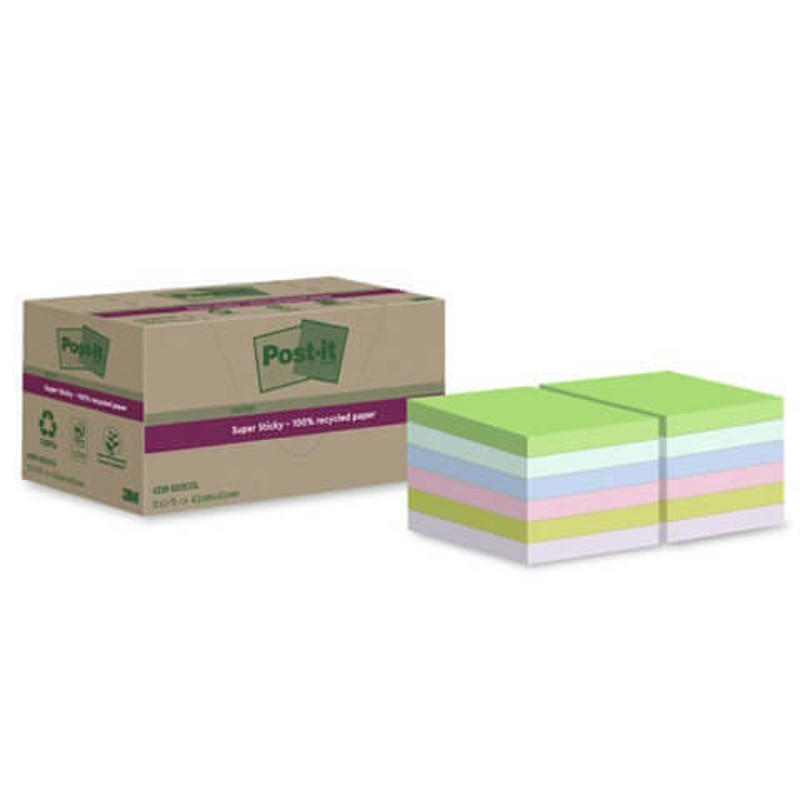 Blok Post-it recycled 48x48mm SS assorterede 12blk/pk