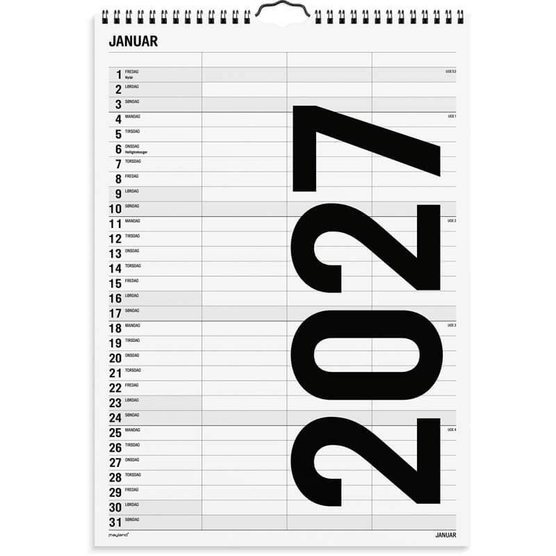 Familiekalender Black and white 2027 Mayland 3 kol.