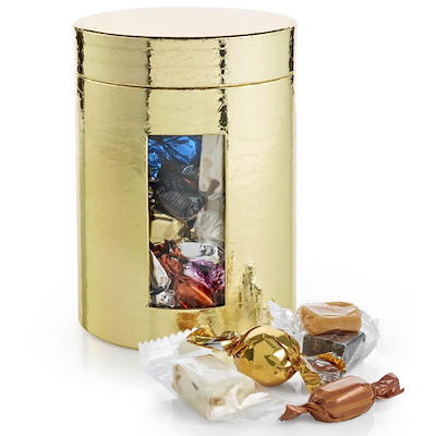 Julegave 2025 Rund hatteæske guld Julemix 1000g