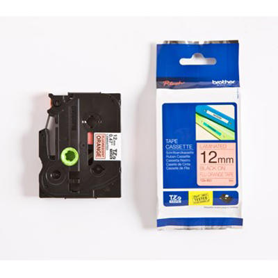 Labeltape Brother TZEB31 12 mm sort/neon orange lamin.