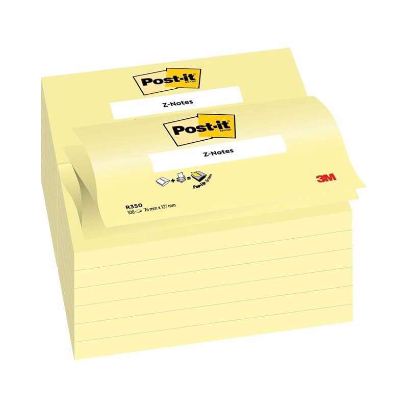 Post-it notes R350 gul  Z-notes 76x127mm 12blk/pk.