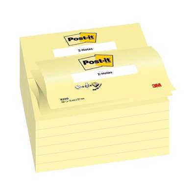 Post-it notes R350 gul  Z-notes 76x127mm 12blk/pk.