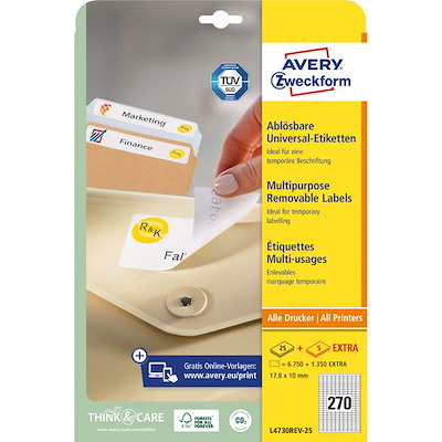Etiketter Avery label hvid 17,8x10mm 270/ark L4730REV-25