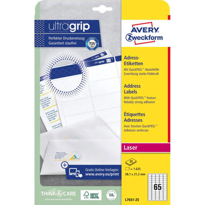 Etiketter Avery shipping laser 38,1x21,2mm 65/ark 7651-25