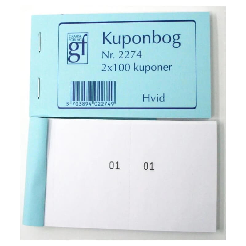 Kuponbog 2274 130x70 mm hvid