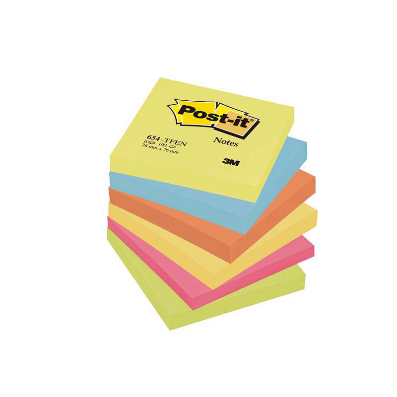 Post-it blok 654TFEN 76x76mm 4 ass. neon farver 6blk/pk.