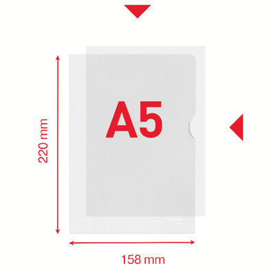 Plastomslag A5 105my åben top/ven præget 100stk/pk