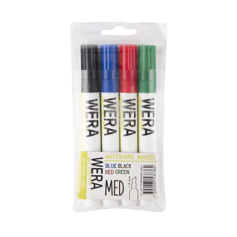 Whiteboard marker WERA skrå 1-4mm ass. 4stk/pk