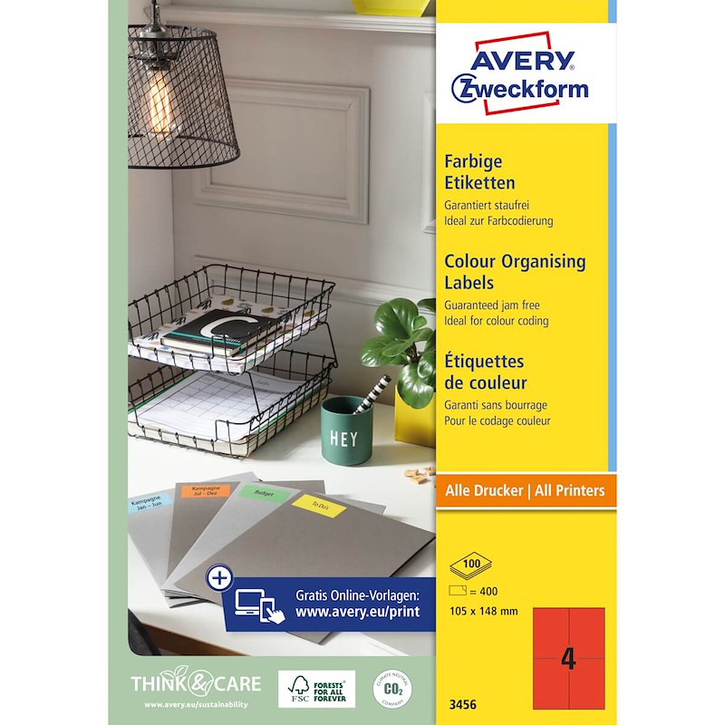 Etiketter Avery label rød 105x148mm 3456