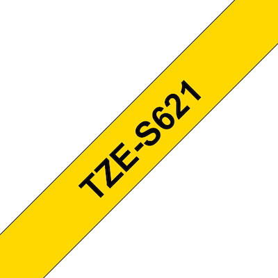 Labeltape Brother TZeS621 9mm sort på gul lamineret