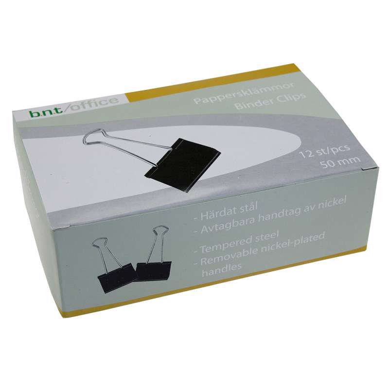 Papirklemme BNT Foldback 50mm sort stål 12stk/pk
