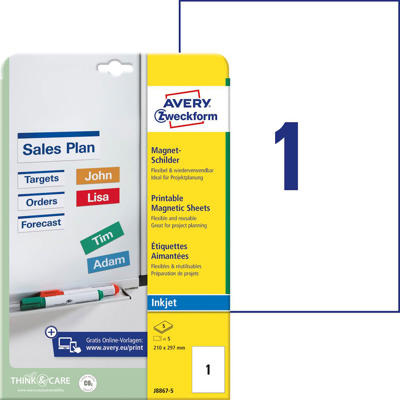 Etiketter Avery label magnetisk inkjet 210x297mm J8867-5