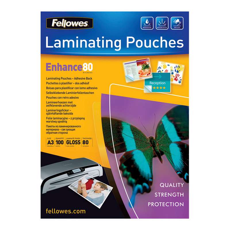 Lamineringslommer A3 selvklæbende 80mic 100stk/pak