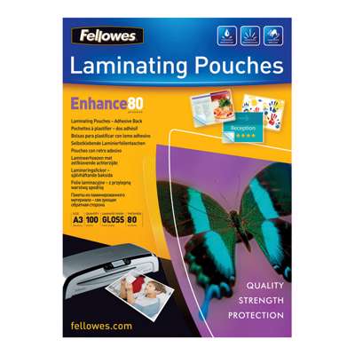 Lamineringslommer A3 selvklæbende 80mic 100stk/pak