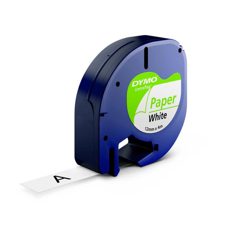 Labeltape DYMO LetraTAG 12mmx4m papirtape hvid