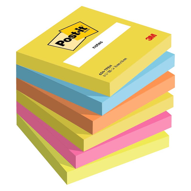 Post-it blok 654TFEN 76x76mm 4 ass. neon farver 6blk/pk.