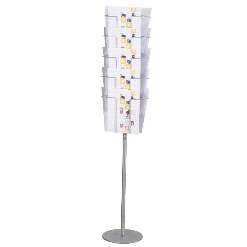 Brochurestativ Agenda A4 15-f.gulvstander H:1500 mm sølv