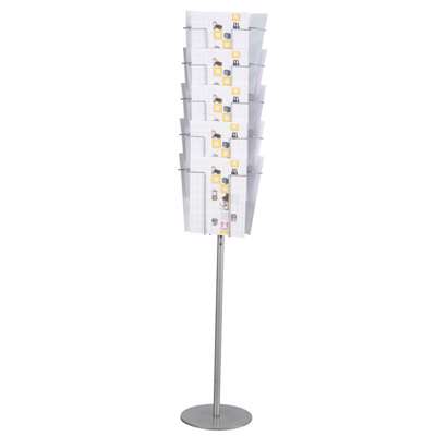 Brochurestativ Agenda A4 15-f.gulvstander H:1500 mm sølv