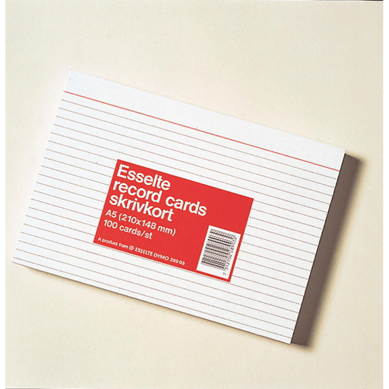 Kartotekskort Esselte A5 hvid linieret