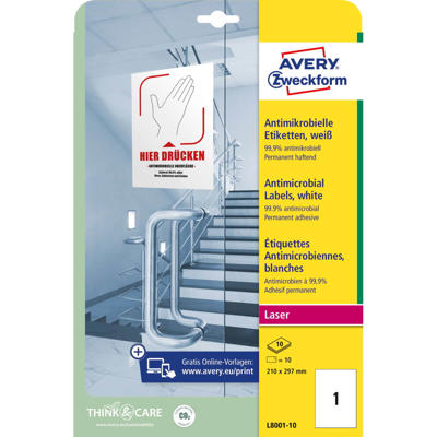 Etiketter Avery antimikrobielle hvid 210x297mm L8001-10