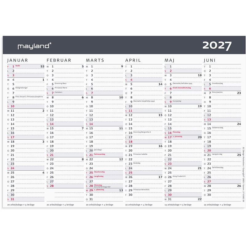 Kontorkalender A5 2027 Mayland Moderne