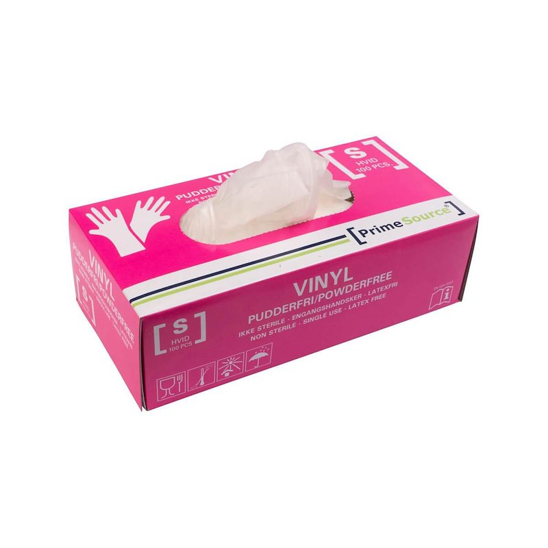 Undersøgelseshandske vinyl str. S pudderfri pk./100