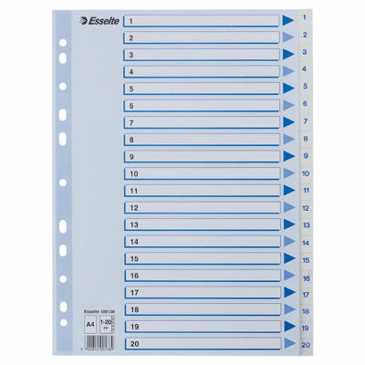 Register PP Esselte A4 1-20 m/hvid kartonforblad
