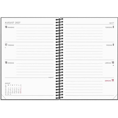 Ugekalender A6 2027 Mayland  tværformat matsort genbr karton
