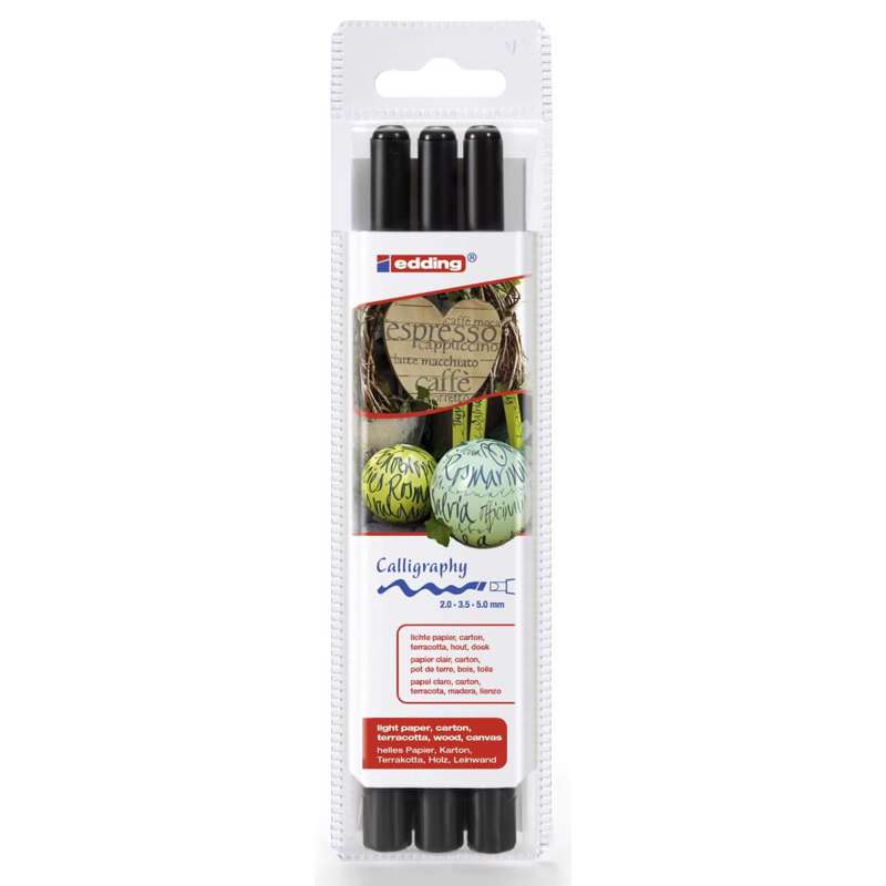 Kalligrafipen Edding 1255 ass. 2/3,5/5mm sort pk./3