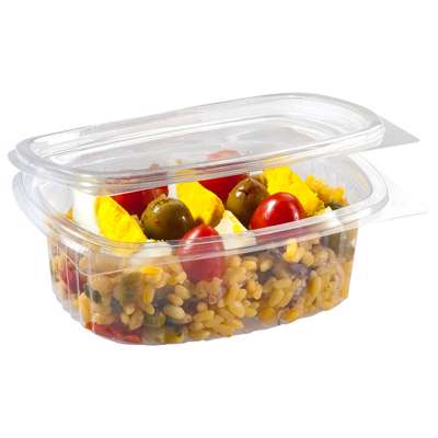 Plastbakke m/hængslet låg oval A-PET 1000ml V00514P 50stk/pa