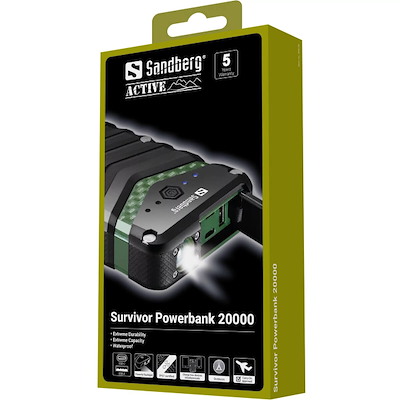 Powerbank Sandberg Survivor 20.000 mAh, sort