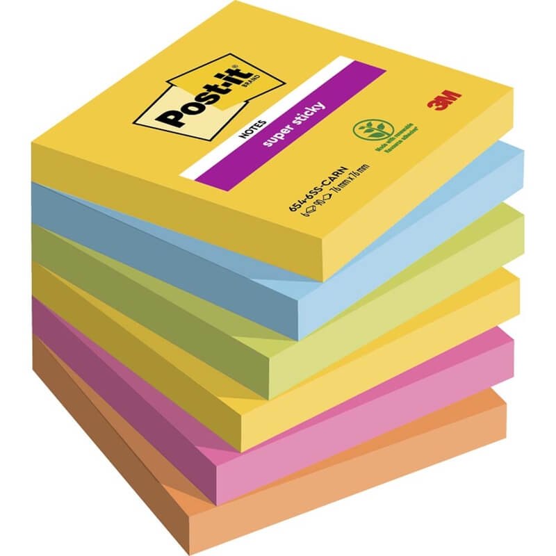 Post-it 76x76mm super sticky carnival color pk./6