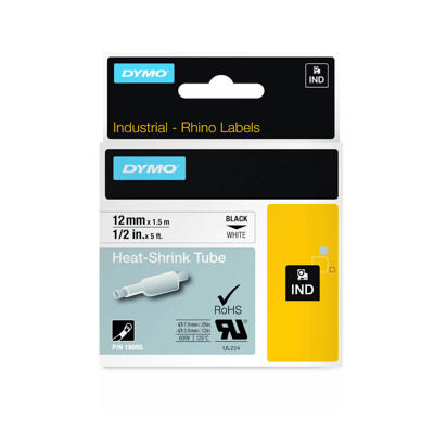 Labeltape DYMO Rhino 12mmx1,5m hvid krympeflex